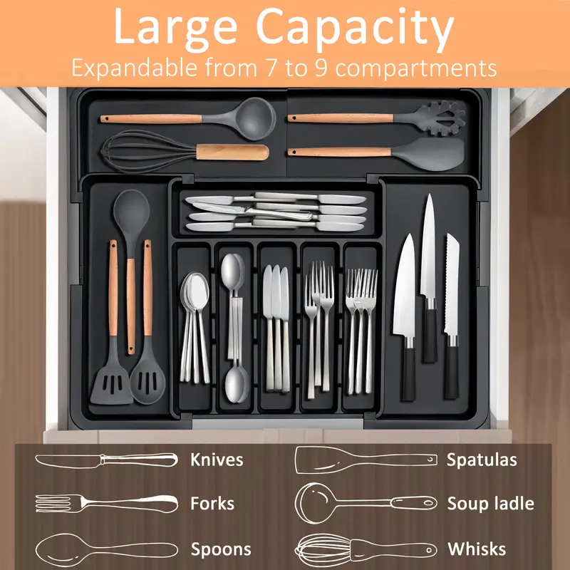 Expandable 9 Compartment Silverware Drawer Organizer