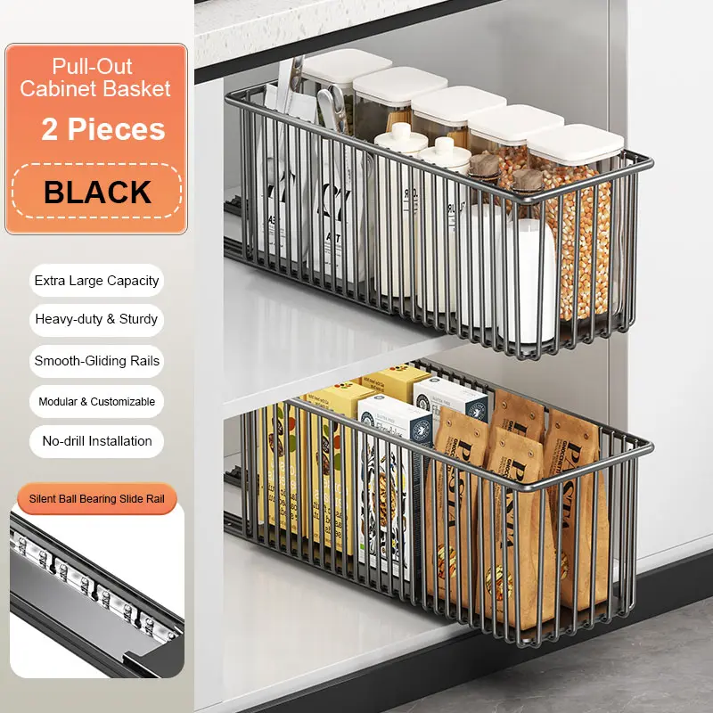 Pull-Out Cabinet Storage Basket, Space Saving