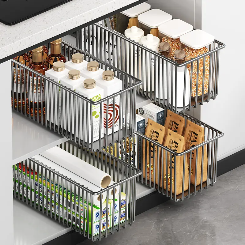 Pull-Out Cabinet Storage Basket, Space Saving - Image 4